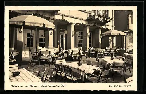 AK Rüdesheim am Rhein, Terrasse Hotel Deutscher Hof