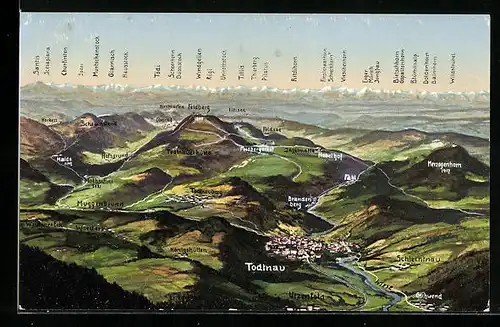 AK Todtnau, geografische Karte mit allen Orten der Umgebung und Gebirge