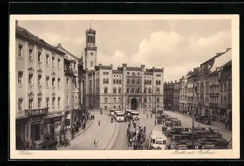 AK Zittau, Marktplatz mit Rathaus