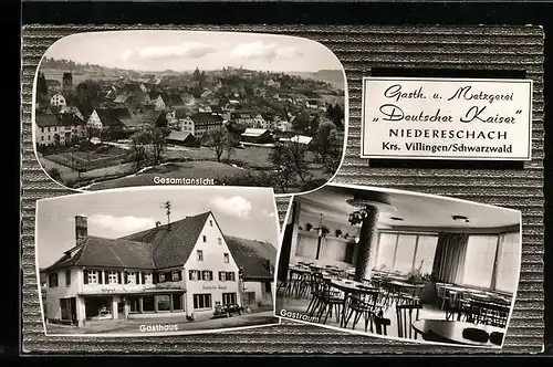 AK Niedereschach Krs. Villingen /Schwarzwald, Gesamtansicht, Gasthaus Deutscher Kaiser mit Gastraum