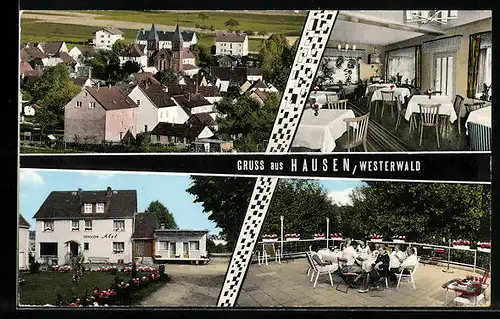 AK Hausen /Westerwald, Ortsansicht und Pension Abel
