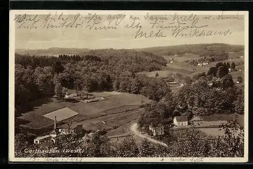 AK Carthausen /Westf, Totalansicht von einem Berg aus