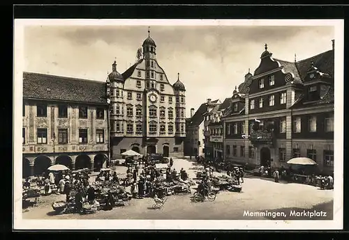 AK Memmingen, Marktplatz mit Verkaufsständen