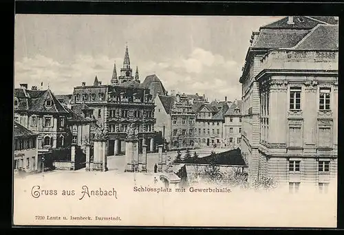 AK Ansbach, Schlossplatz mit Gewerbehalle