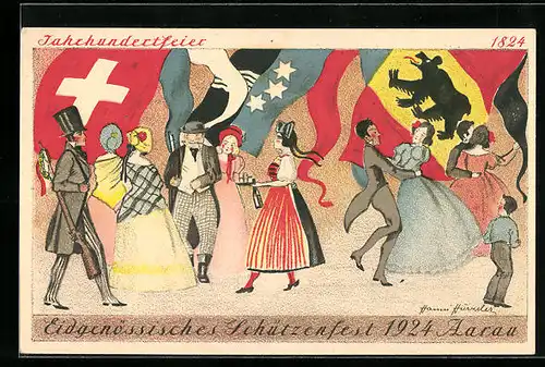 Lithographie Aarau, Eidgenössisches Schützenfest 1924-Jahrhundertfeier