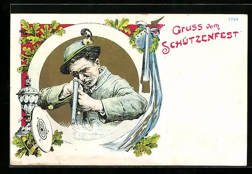 Künstler-AK Schütze mit Gewehr beim Schützenfest