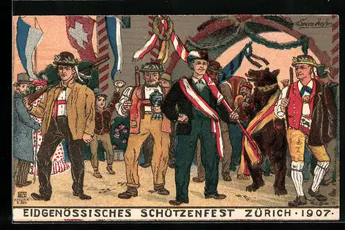 Künstler-AK Zürich, Eidgenössisches Schützenfest 1907, Heimkehr