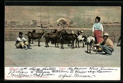 AK Neapel / Napoli, Caprai, Frau und Männer mit Ziegen
