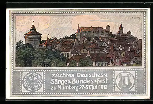 Künstler-AK Nürnberg, Achtes Deutsches Sängerbundesfest 1912, Stadtansicht
