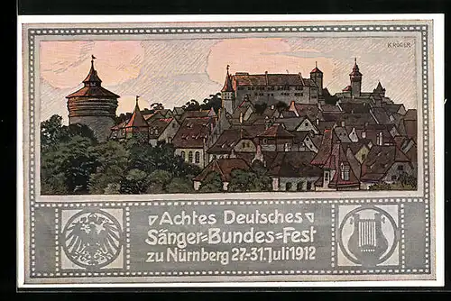 Künstler-AK Nürnberg, Achtes Deutsches Sängerbundesfest 1912, Stadtansicht