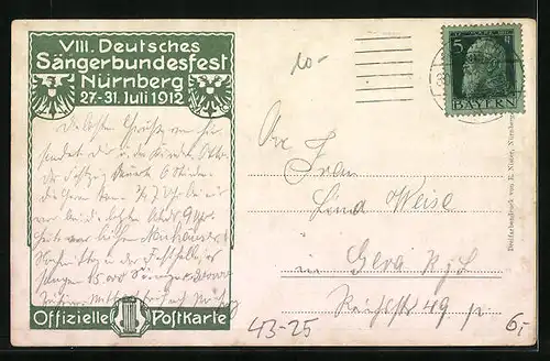 Künstler-AK Nürnberg, VIII. Deutsches Sängerbundes-Fest 1912-Die Sängerhalle