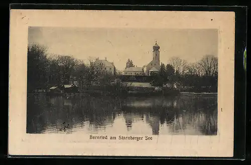 AK Bernried, Kirche vom Starnberger See aus gesehen