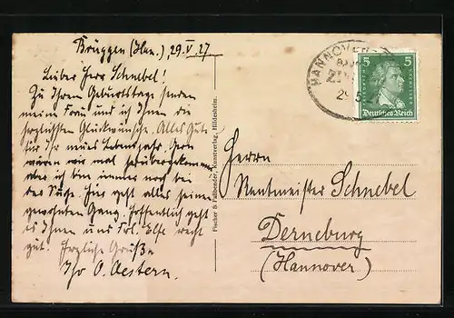 AK Brüggen i. Hannov., Blick zum Schloss