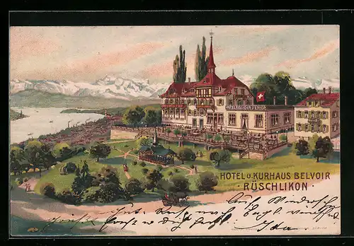 Lithographie Rüschlikon, Hotel u. Kurhaus Belvoir