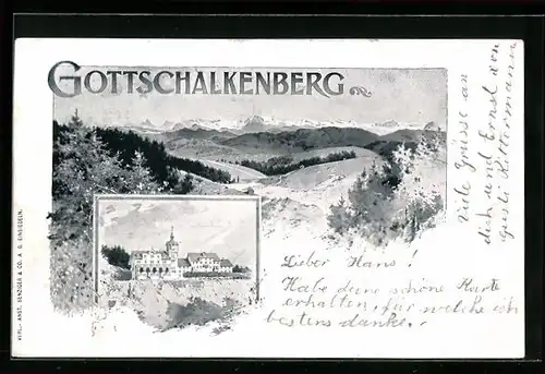 Künstler-AK Gottschalkenberg, Blick ins Land, Gasthaus