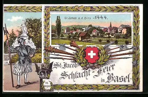 AK Basel, St. Jacob-Schlacht-Feier, St. Jakob a. d. Birs 1444, Denkmal und Wächter