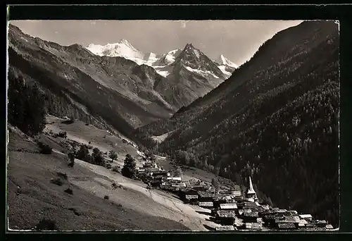 AK Ayer, Ortsansicht mit Rothorn, Besso und Gabelhorn