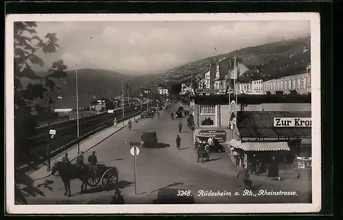 AK Rüdesheim a. Rh., Rheinstrasse mit Restaurant Zur Krone