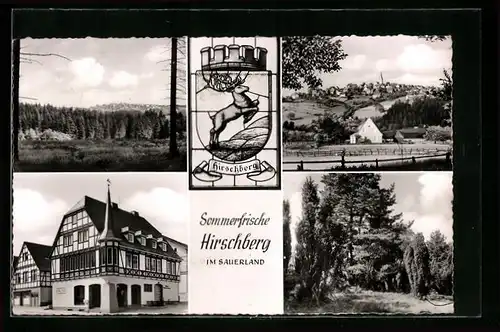 AK Hirschberg / Sauerland, Gebäude- und Landschaftsbilder, Wappen