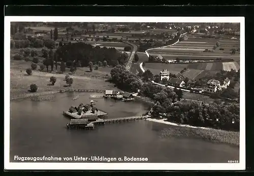 AK Unter-Uhldingen am Bodensee, Fliegeraufnahme mit dem Seesteg