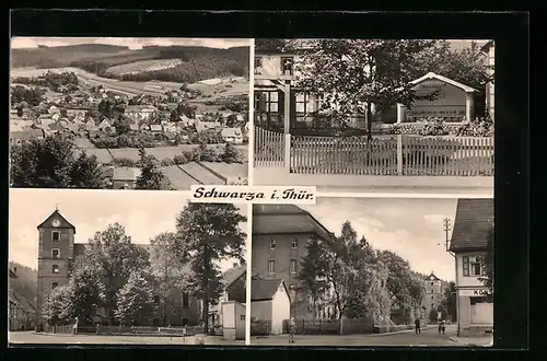 AK Schwarza i. Thür., Kirche, Gebäudeansichten, Panorama