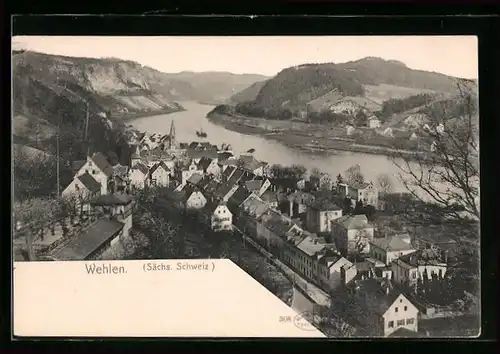 AK Wehlen / Sächs. Schweiz, Totale aus der Vogelschau