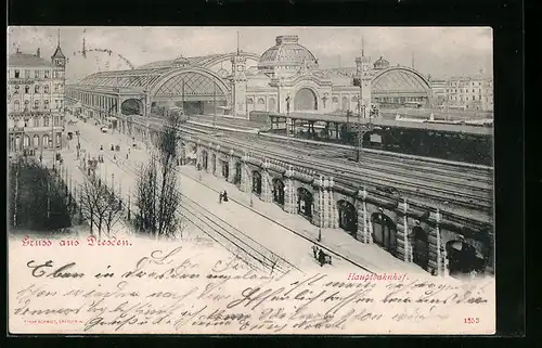 AK Dresden, Strassenpartie am Hauptbahnhof