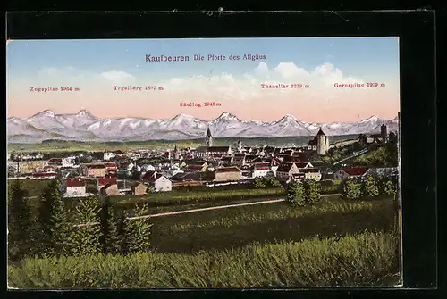 AK Kaufbeuren / Allgäu, Panorama mit Gebirgswand