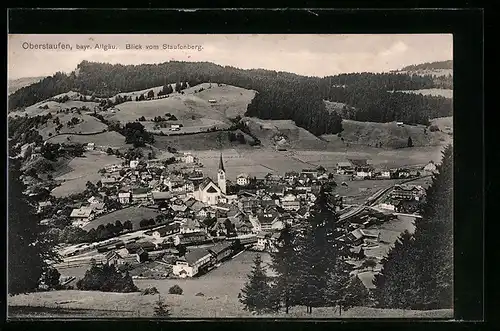 AK Oberstaufen / Allgäu, Panoramablick vom Staufenberg aus gesehen
