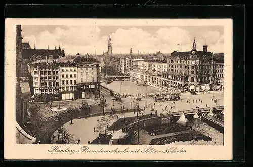 AK Hamburg, Reesendammbrücke mit Alster-Arkaden