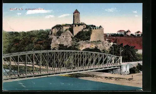 AK Halle / Saale, Brücke vor der Burg Giebichenstein