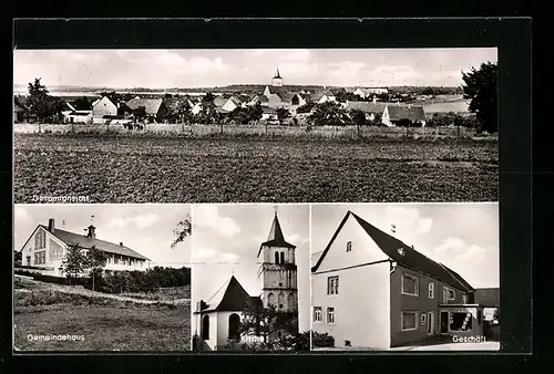 AK Mörschbach / Hunsrück, Lebensmittel Wilhelm Wolf, Gemeindehaus, Kirche, Gesamtansicht