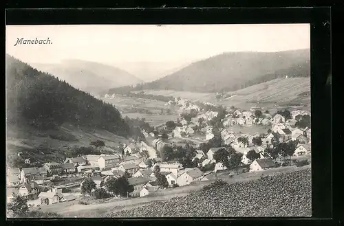 AK Manebach, Totale vom Berg aus gesehen