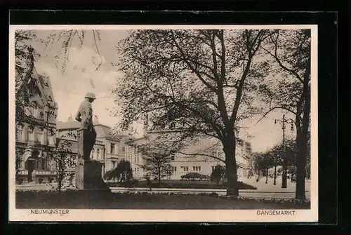 AK Neumünster, Gänsemarkt mit Standbild
