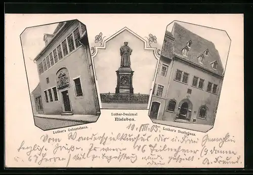 AK Eisleben, Luther-Denkmal, Geburts- und Sterbehaus