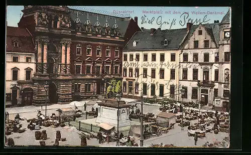 AK Düsseldorf, Marktplatz mit Jan Wellem-Denkmal