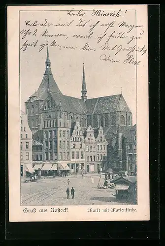 AK Rostock, Markt mit Marienkirche