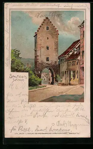 Lithographie Saalfeld a. S., Partie am Saalthor
