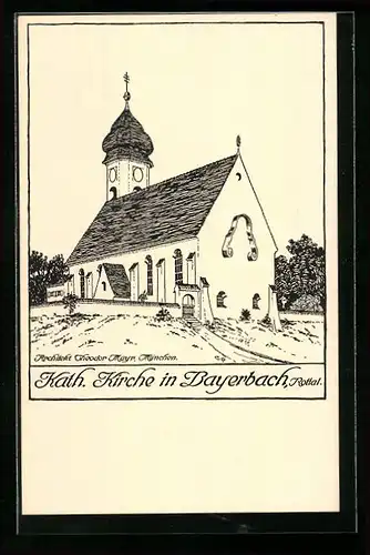 Künstler-AK Bayerbach / Rottal, Katholische Kirche