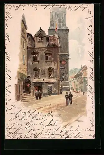 Künstler-AK Jena, Strassenpartie am Burgkeller