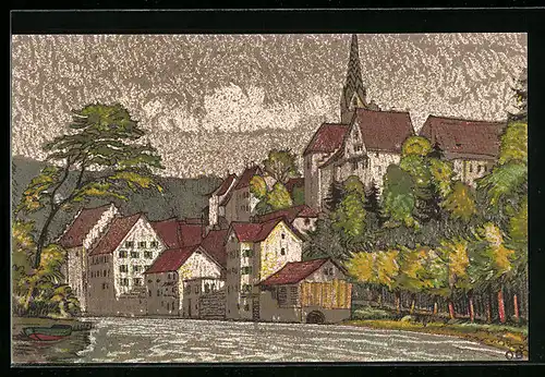 Künstler-AK Baden, An der Limmat