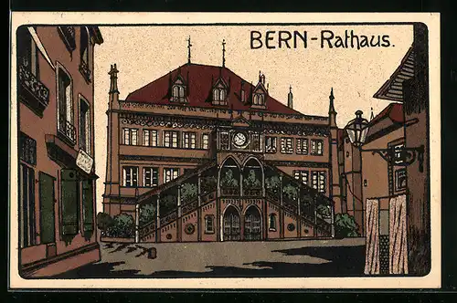 Steindruck-AK Bern, Abbild vom Rathaus