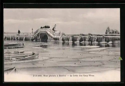 AK Geneve, La Jetee des Eaux-Vives, Bise glaciale, Naturwunder