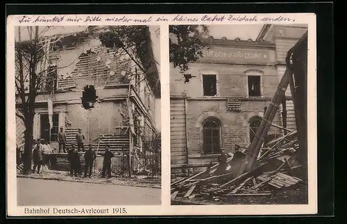 AK Deutsch-Avricourt, Bahnhof in zwei Ansichten im Krieg 1915