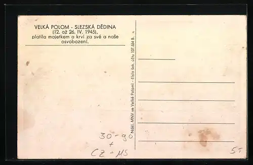 AK Velká Polom, zerstörtes Haus