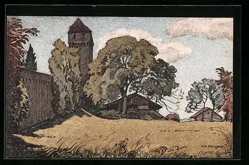 Künstler-AK Ernst E. Schlatter: Luzern, Auf Musegg