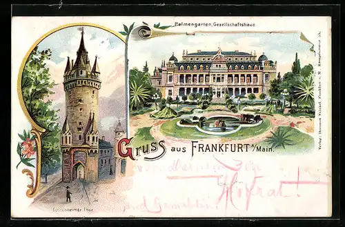 Lithographie Frankfurt-Westend, Gesellschaftshaus im Palmengarten