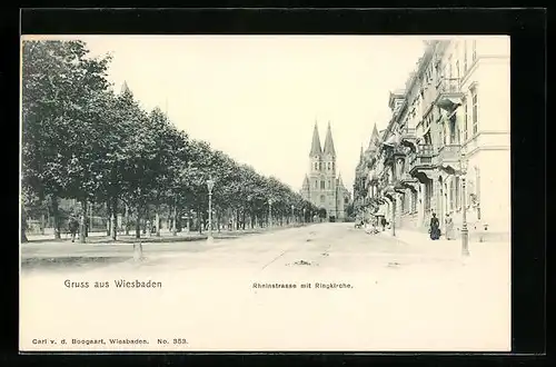 AK Wiesbaden, Rheinstrasse mit Ringkirche
