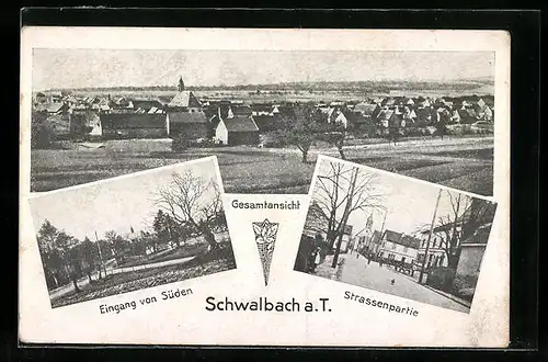AK Schwalbach a. T., Strassenpartie, Eingang von Süden, Gesamtansicht