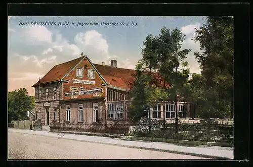 AK Harzburg, Hotel Deutsches Haus / Jugendheim mit Strasse